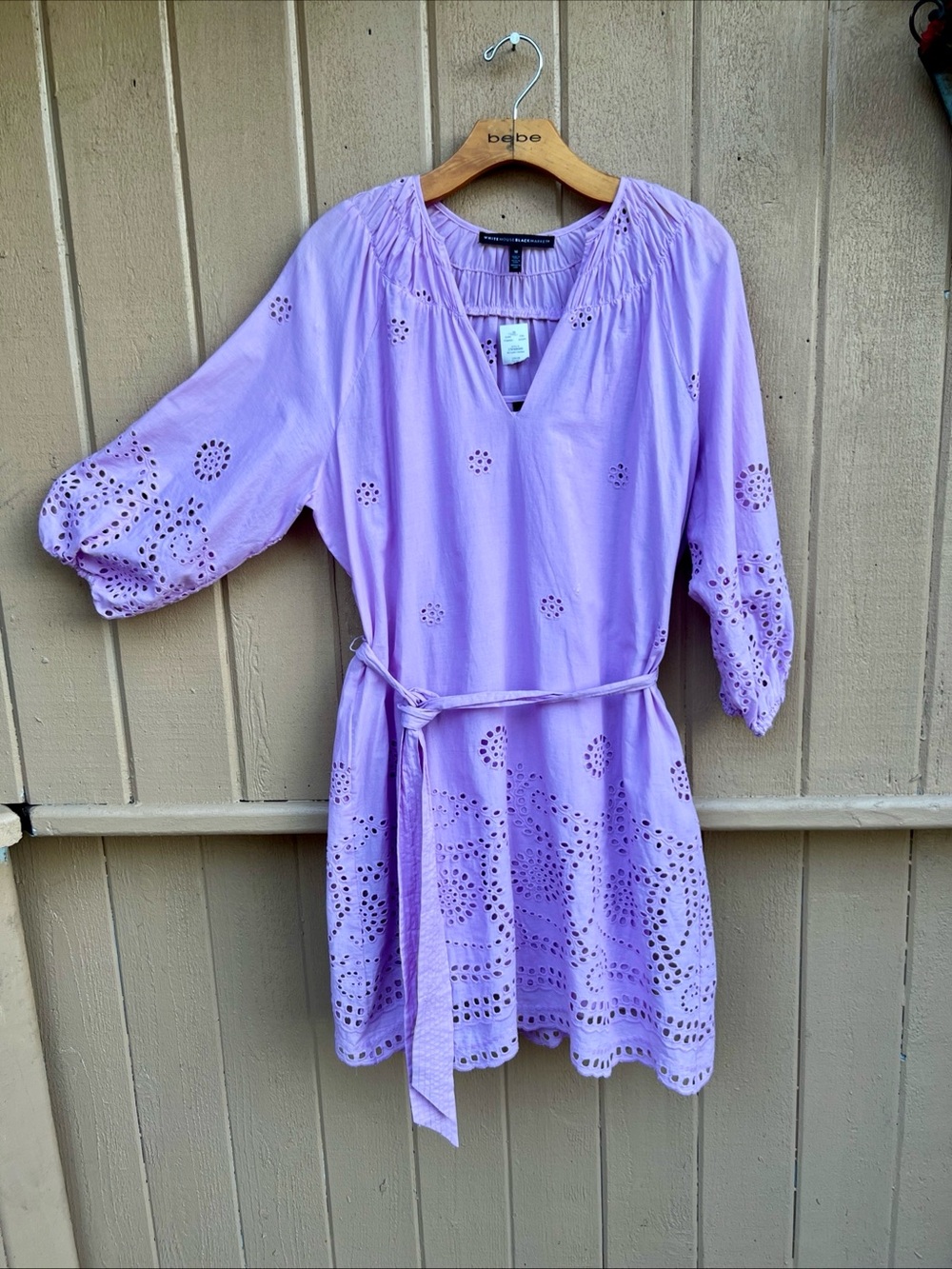 NWT White House Black Market Lavender Eyelet Chemise BALOON SLEEVES DRESS M/L - Picture 4 of 12